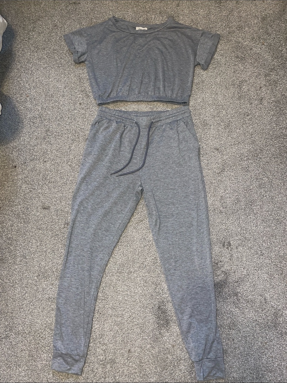shosho Gray Crop Tee & Drawstring Joggers Set